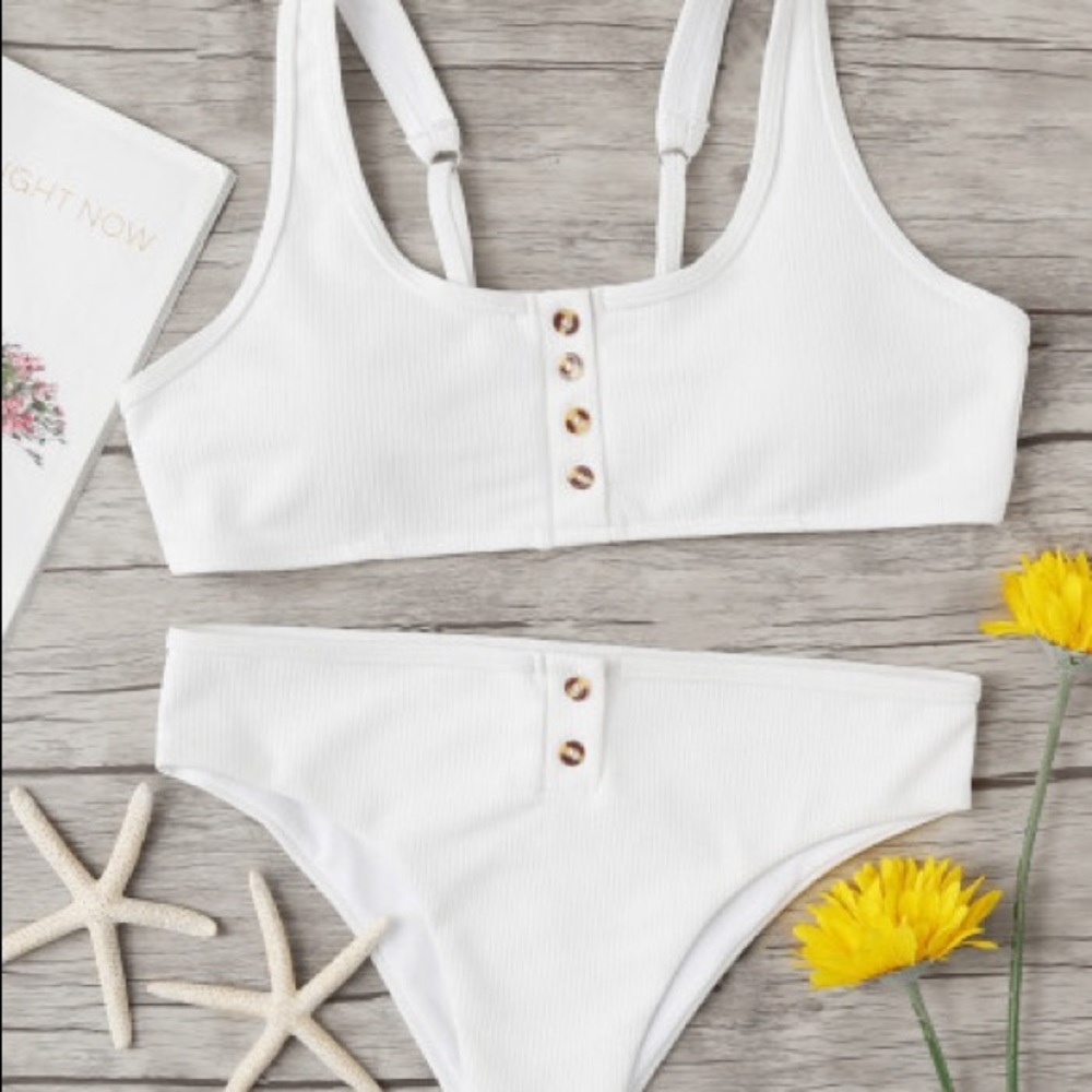 White bathing suit bikini with buttons (brand new)